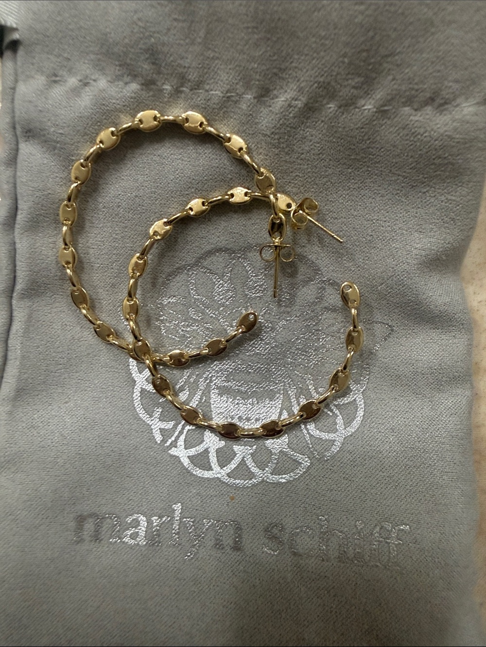 Marlyn Schiff Polished Gold Link Hoop Earrings